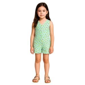 Vintage Rachel’s Kids Girls Floral Gingham Romper  S 7/8 Green Criss Cross Back